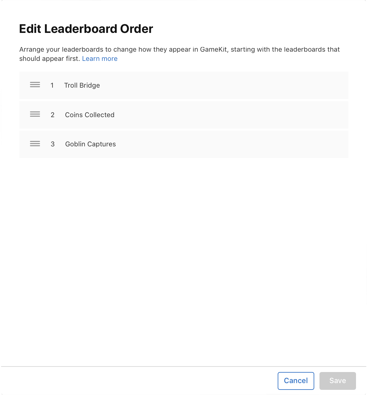 Arrange leaderboards