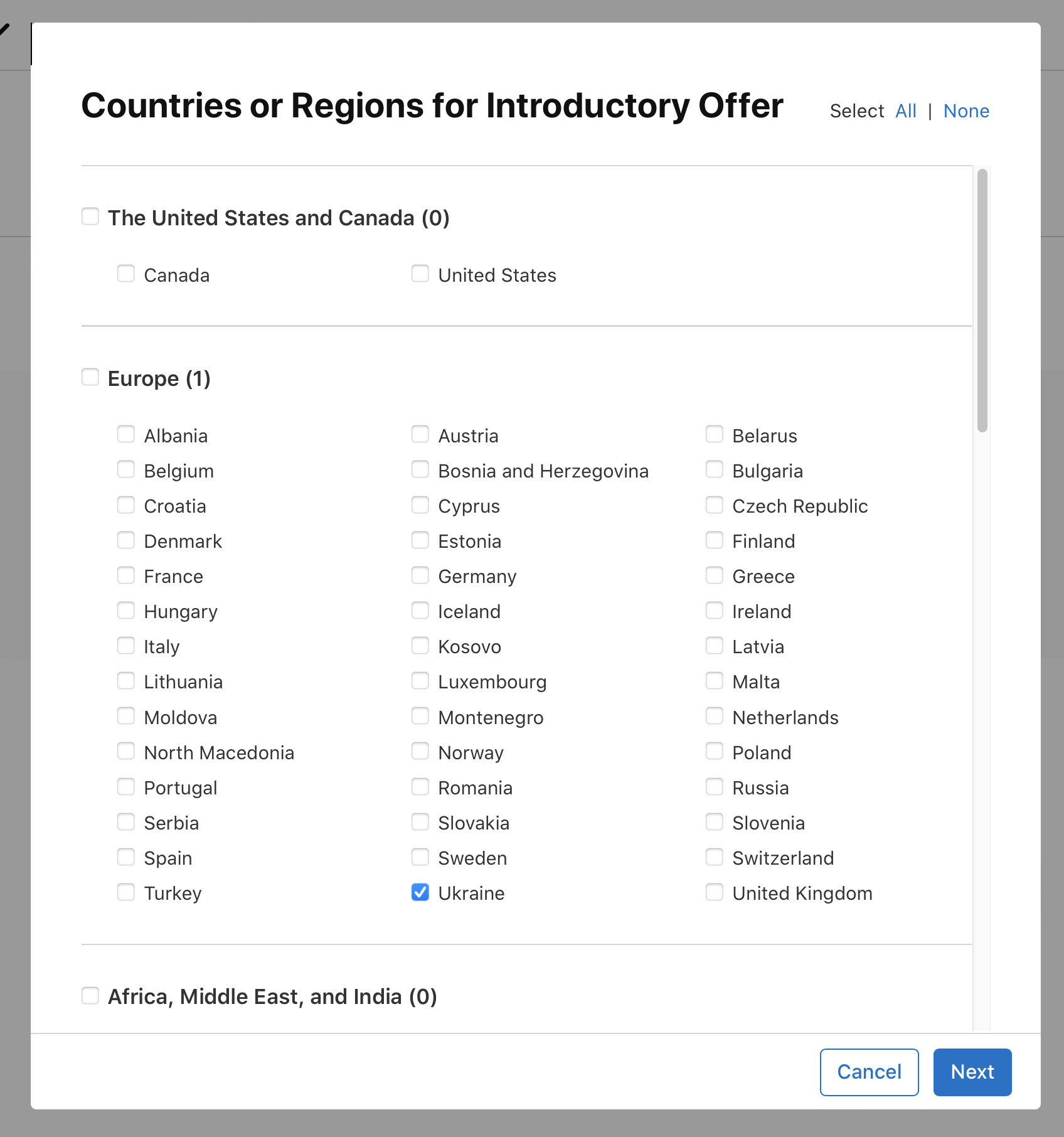 Countries or regions for introductory price
