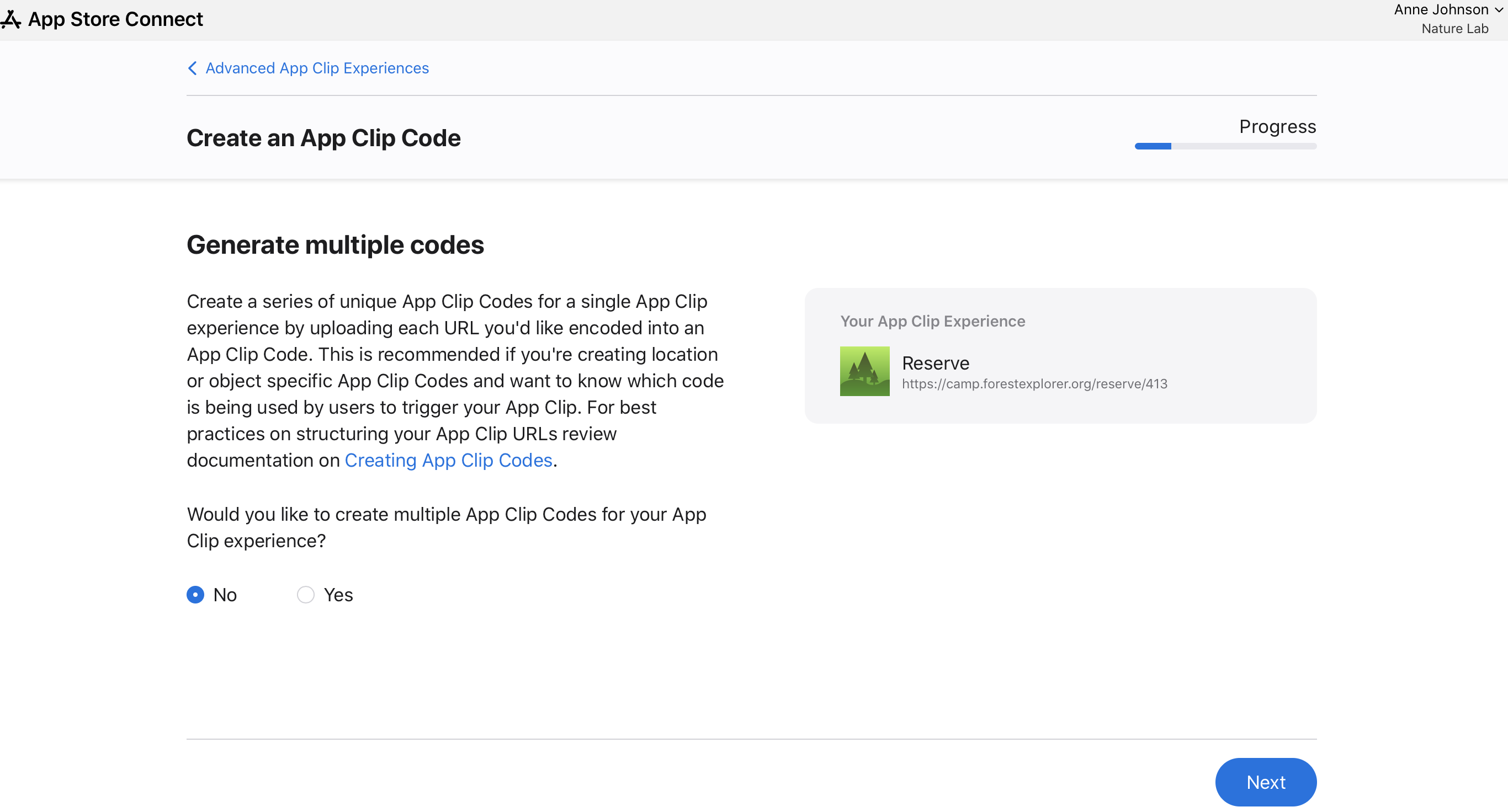 App Clip Codes no URL
