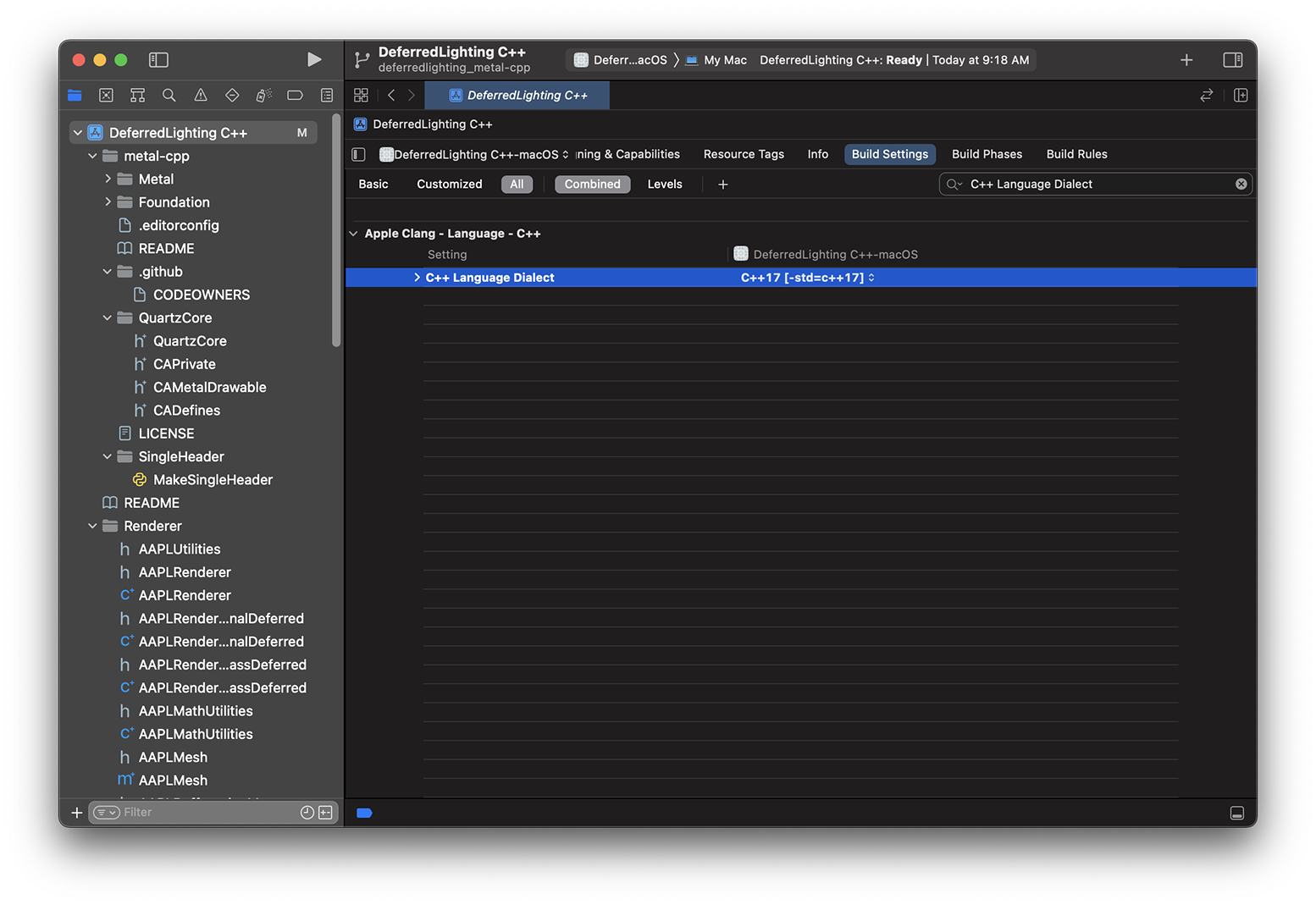 Screenshot of highlighted setting in Xcode