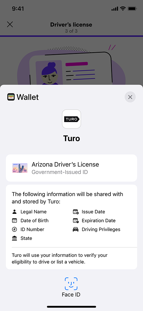 iPhone showing a review of data being requested with IDs in Wallet